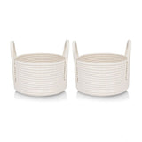 Cotton Round Storage Rope Woven Baskets Pack of 2 (White)