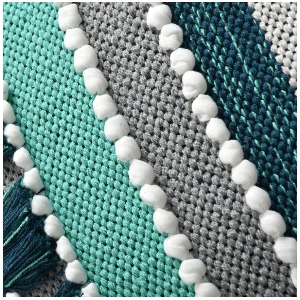 Green cotton handcrafted pit loom cushion cover set of 2, boho-inspired for couches