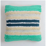 Handcrafted green and cream striped cotton cushion covers, boho style for a 16x16 inch couch
