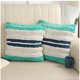 Green cream striped cotton pit loom cushion cover set, boho chic for couch decor