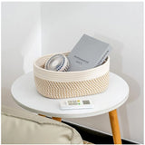 Cotton Oval Storage Rope Woven Baskets Pack of 1 (Beige White)