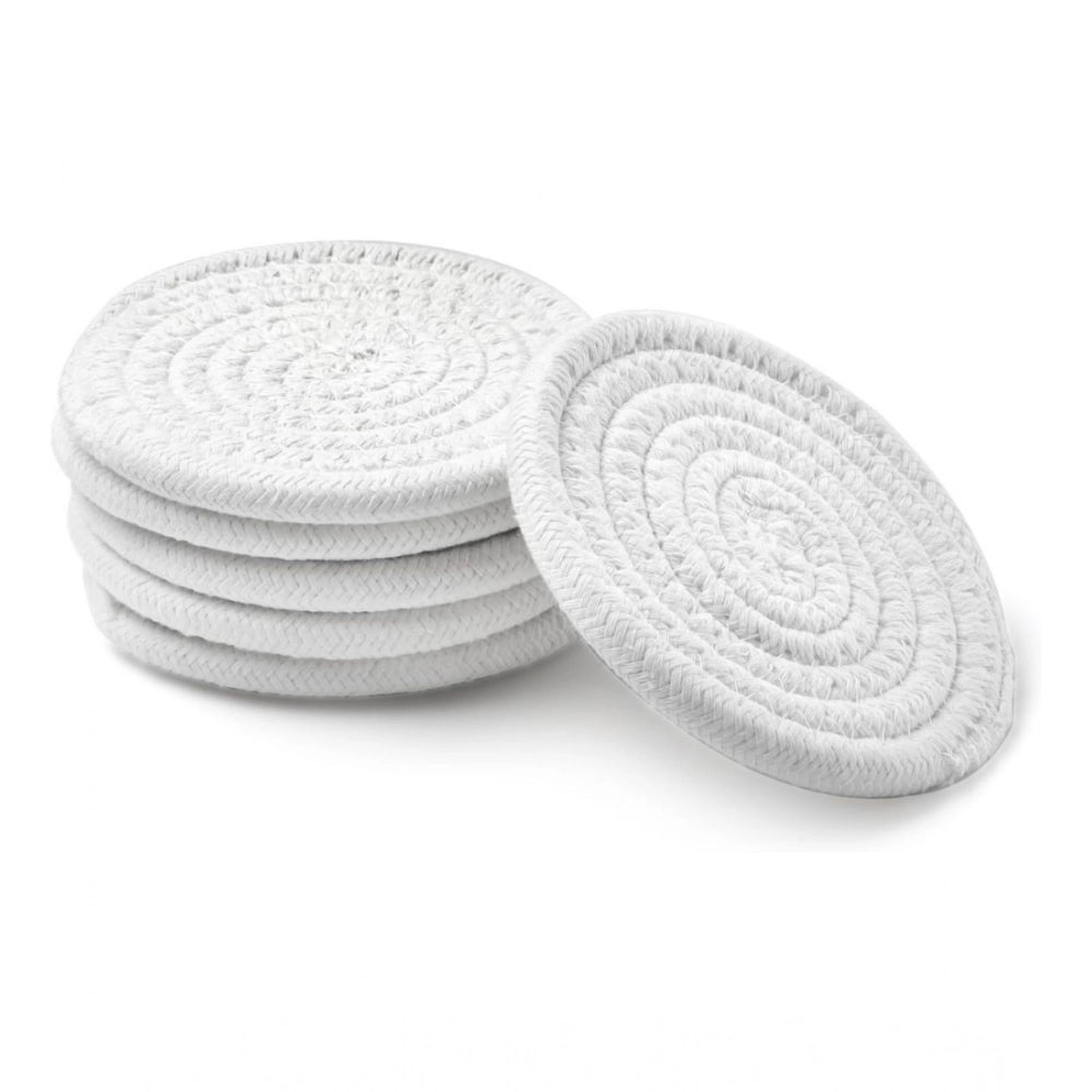 White cotton rope drink coaster set, 6-piece multipurpose tea and coffee mats for cups and mugs