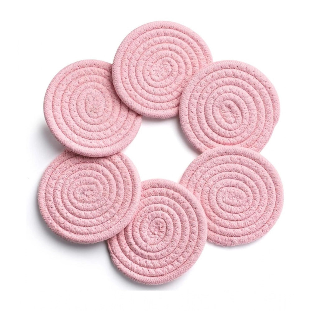 Cotton rope pink drink coaster set, stylish 6-piece set for tea and coffee cups