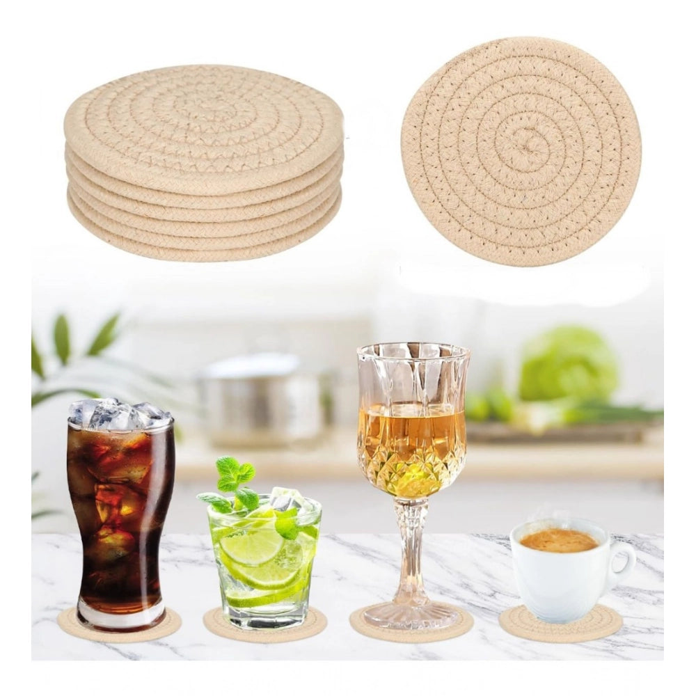 Cream cotton rope drink coaster set, stylish multipurpose tea and coffee mats for cups and mugs