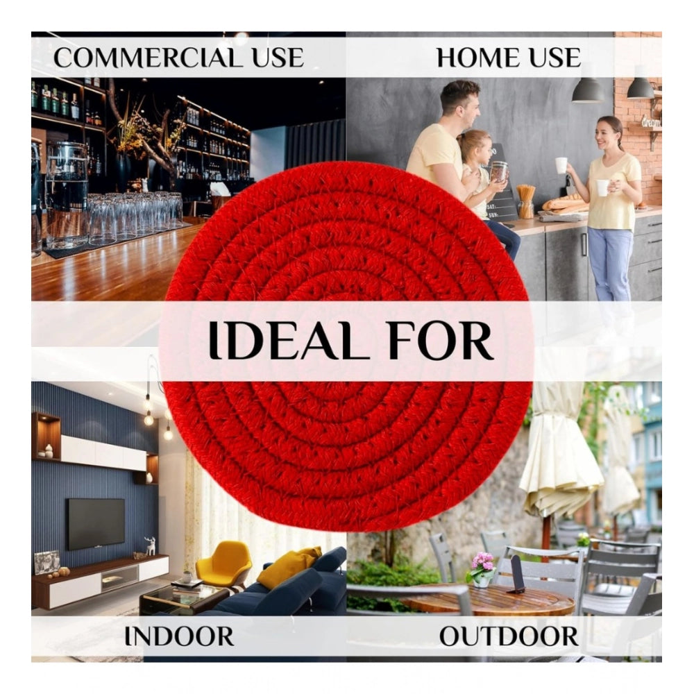 Red cotton rope drink coaster set, stylish multipurpose mats for cups & mugs