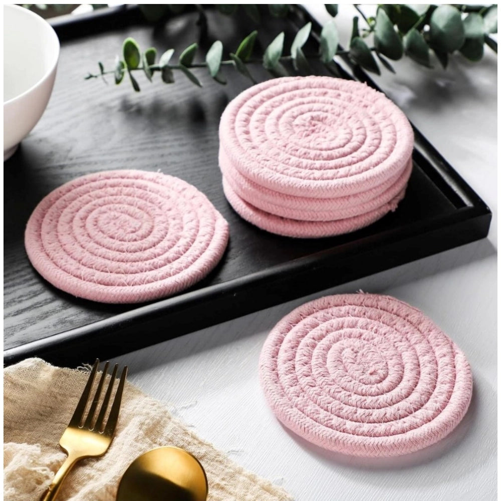 Pink cotton drink coaster set, 6 pcs multipurpose for tea & coffee on tabletop
