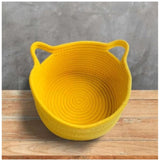 Cotton Plain Cat Basket 9x5 Inch Pack of 1 (Yellow)