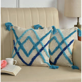 Cotton tufted cushion pillow cover pack, 2 x 16x16 inches, Slug Double for living room sofa - may vary in shade