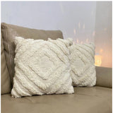 Off-white cotton tufted pillow cover set for living room sofa, pack of 2 (16x16 inch)