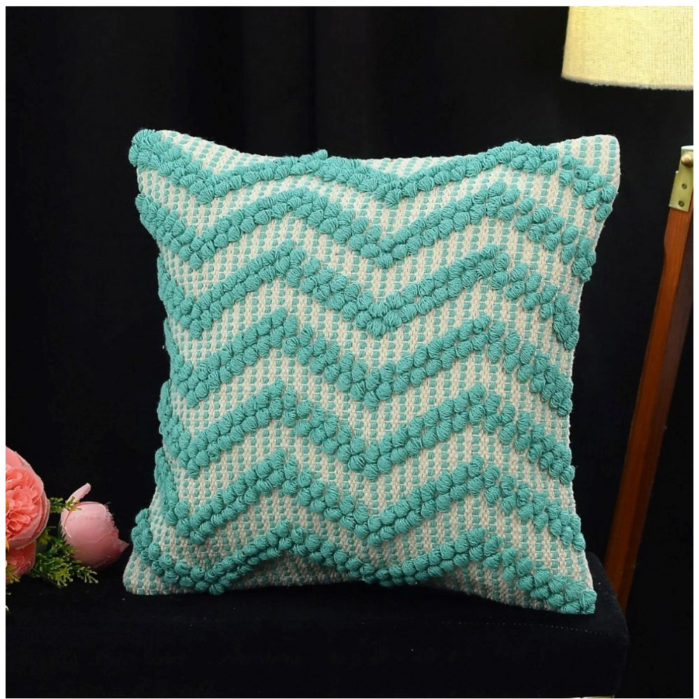 Sea Green cotton pit loom boho cushion cover set, pack of 2 (16x16 inch)