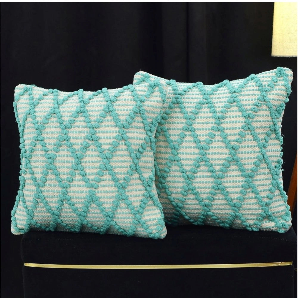 Sea Green cotton pit loom cushion cover pack of 2 for boho chic couch decor