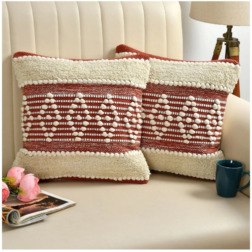 Red cream cotton pit loom cushion cover pack, boho chic for multipurpose seating
