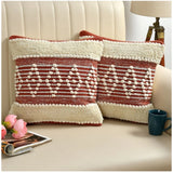 Red cream cotton pit loom cushion cover pack, boho chic for multipurpose seating