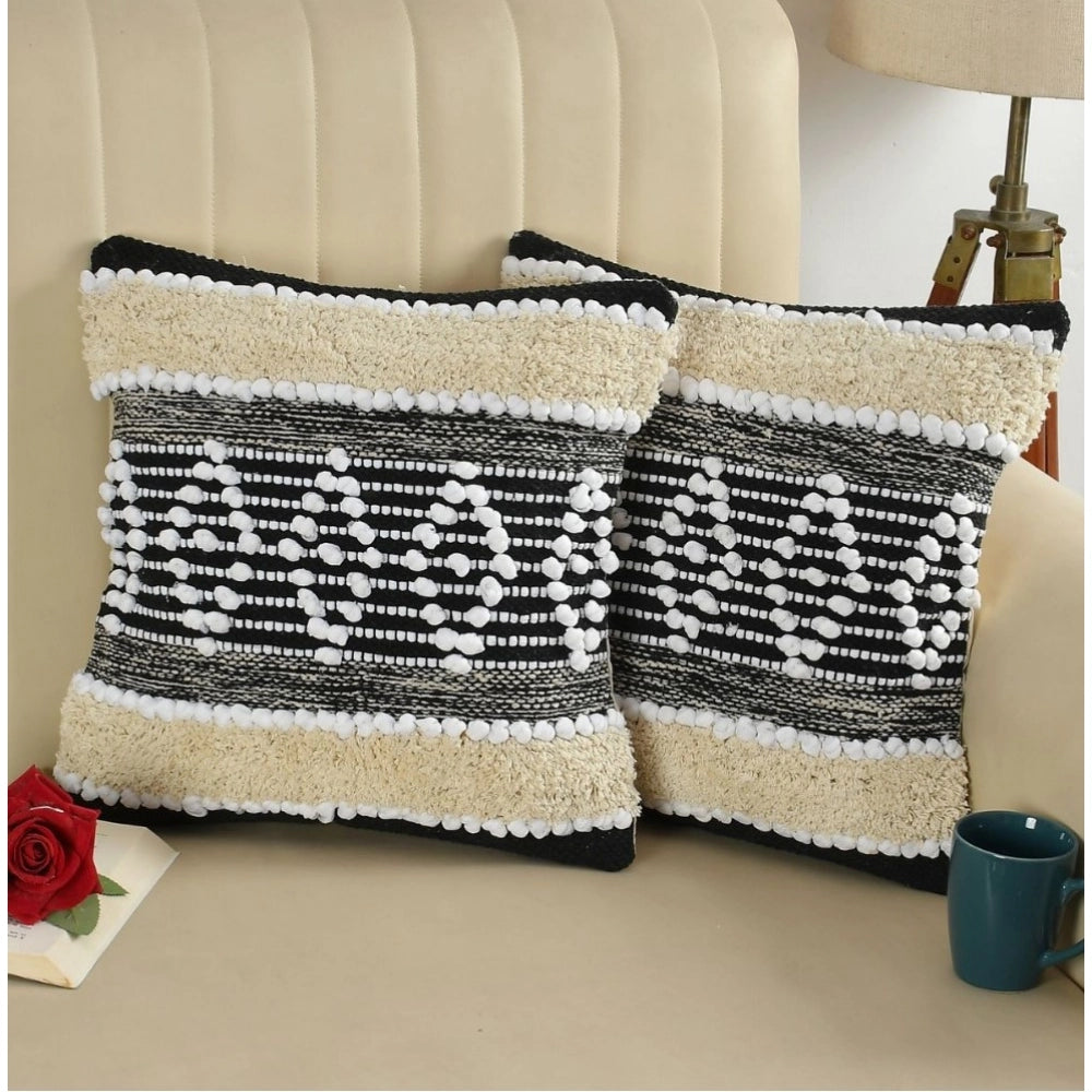 Handcrafted black & cream diamond-pattern cotton cushion covers (16x16 inches, pack of 2) for bohemian couch decor