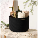 Cotton Round Small Storage Basket 9x7 Inch Pack of 1 (Black)