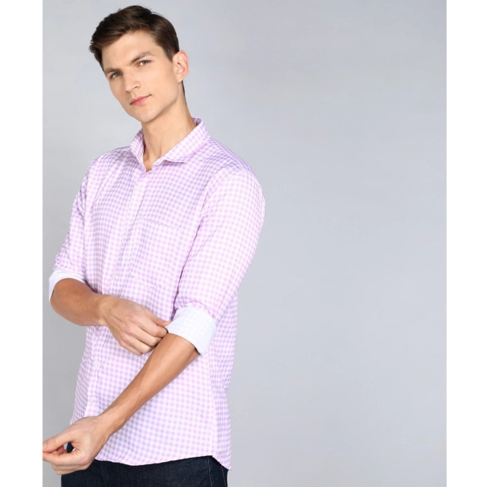 Men's Casual Viscose Rayon Checkered Full Sleeve Collar Shirt (Purple-White)
