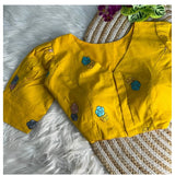 Women's Cotton Embroidery V Neck Short Sleeve Readymade Blouse (Yellow, Free Size)
