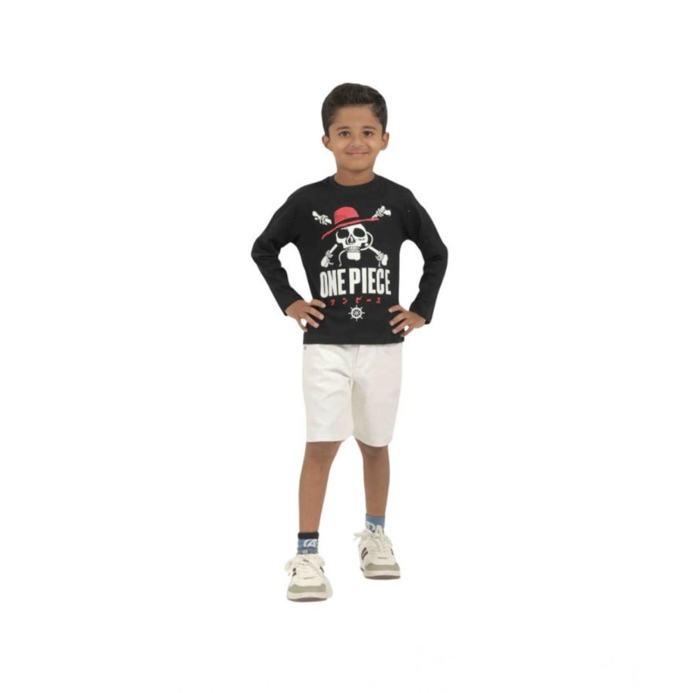 Multicolor cotton printed full sleeve boy's t-shirts (pack of 3), crew neck design