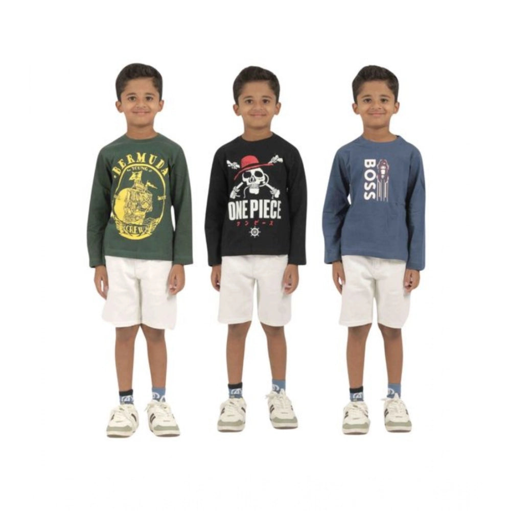 Multicolor cotton printed full sleeve boy's t-shirt pack of 3, vibrant patterns for playful outfits