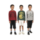 Multicolor cotton printed boy's t-shirt set (3 pieces), crew neck, full sleeve