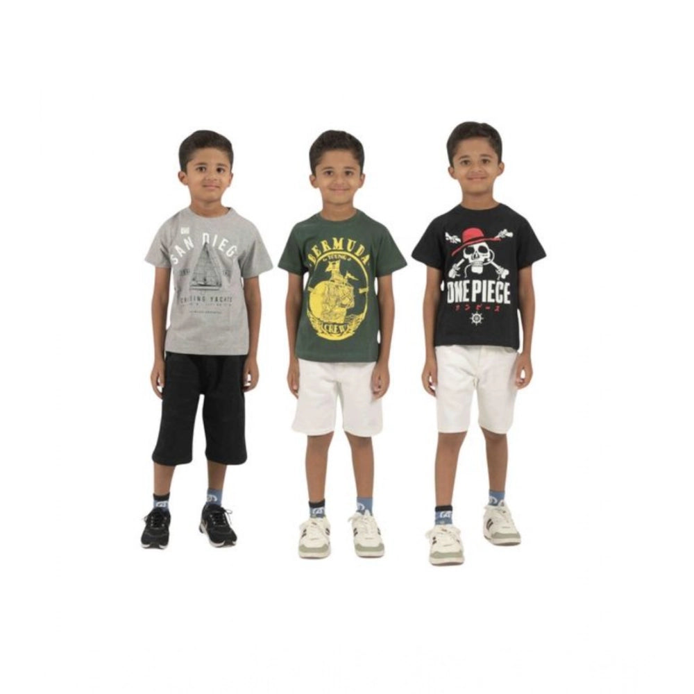 Multi-colored cotton printed boy's short sleeve t-shirt pack, triple pack for vibrant kidswear fashion