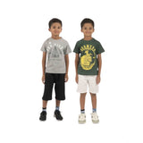 Multicolor cotton printed boy's short sleeve t-shirt set, vibrant graphic design on crew neck style