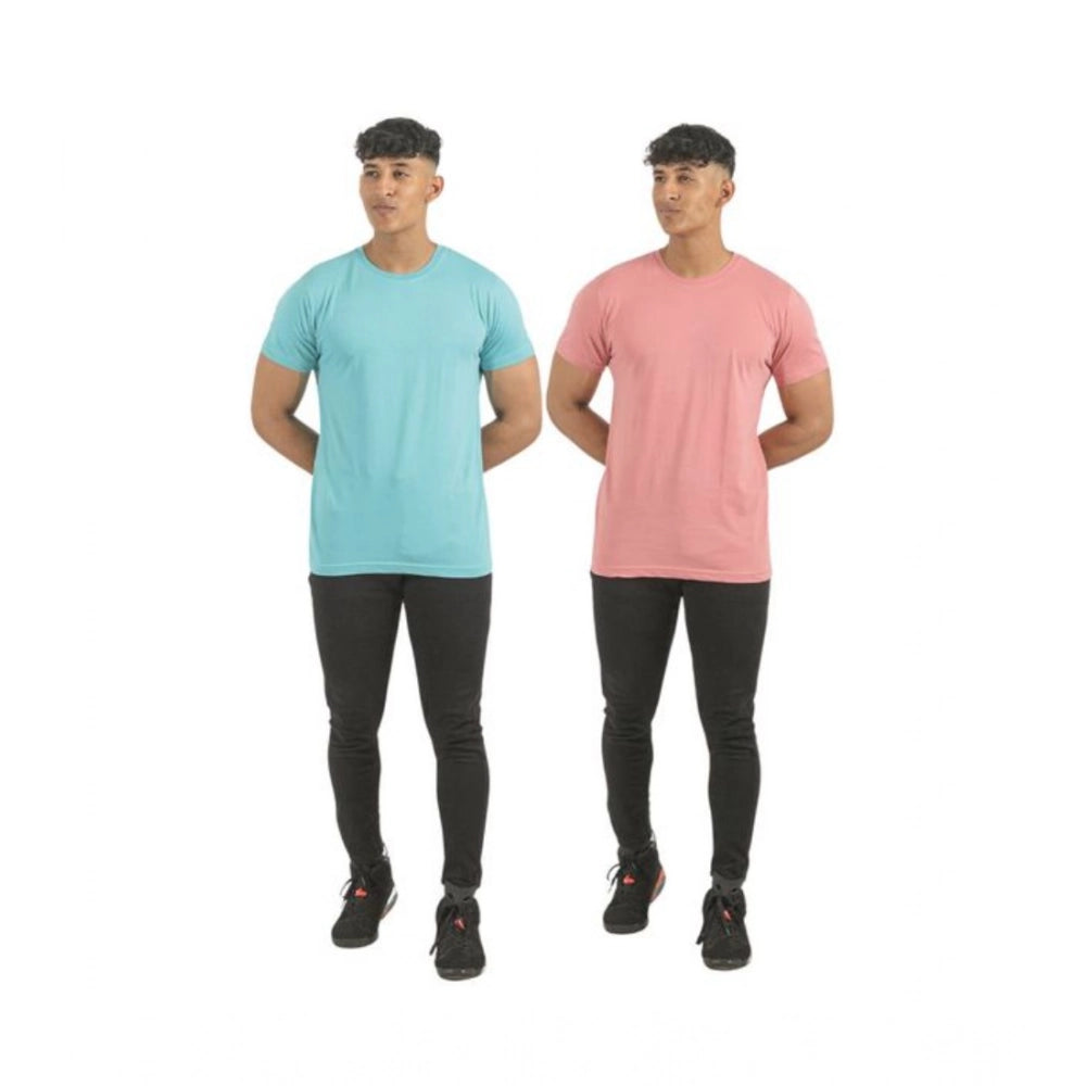 Multicolor men's cotton solid short sleeve t-shirts, pack of 2 - crew neck, casual wear