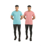 Multicolor men's cotton solid short sleeve t-shirts, pack of 2 - crew neck, casual wear