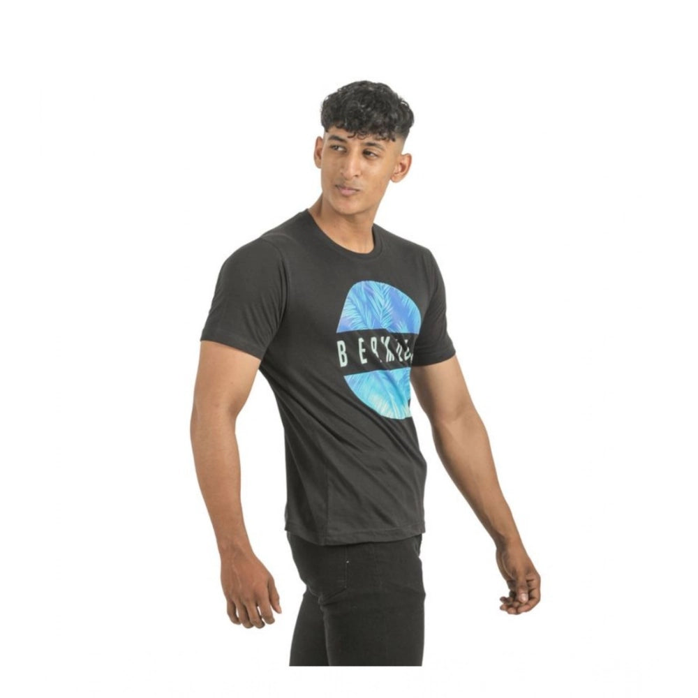Multi-colored cotton printed short sleeve t-shirts for men, pack of 2 with crew necks, casual wear on display