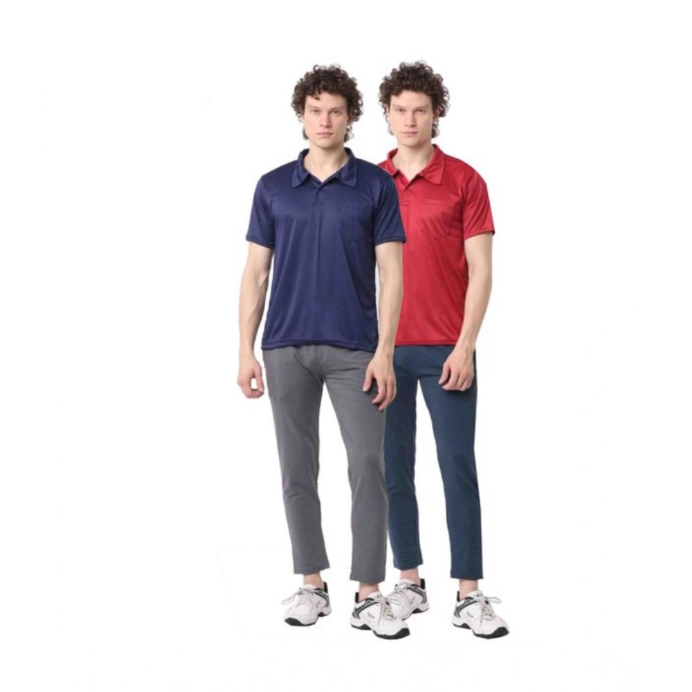Men's multicolor cotton blend solid short sleeve T-shirts (pack of 2) - casual, collar neck, short sleeves