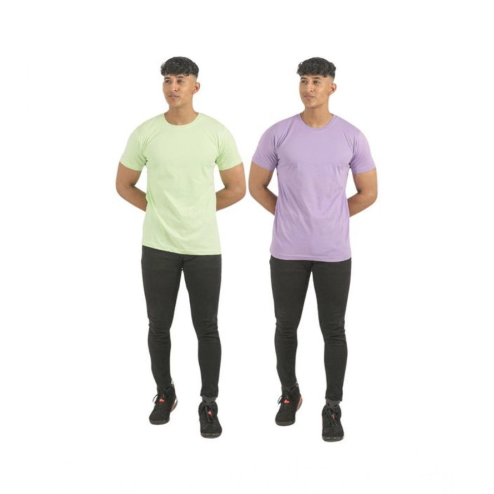 Men's multi-colored cotton casual short sleeve t-shirts pack (2), solid pattern, crew neck design