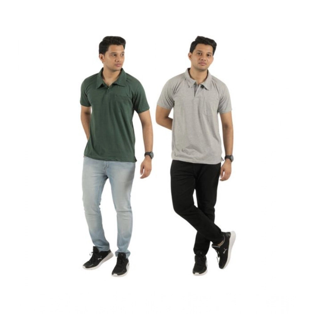Multi-colored cotton casual men's t-shirts - pack of 2, short sleeve, solid pattern