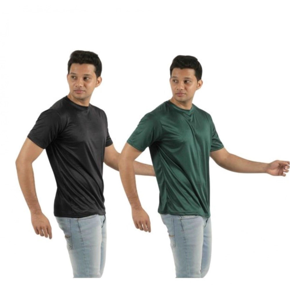 Men's multicolor polyester blend solid short sleeve t-shirts (pack of 2), crew neck style for casual wear