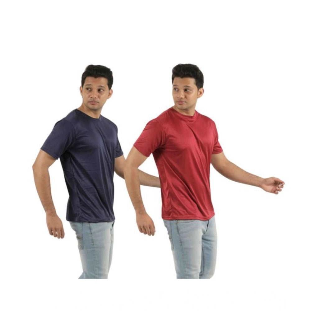 Multi-color polyester blend men's casual short sleeve t-shirts, pack of 2, solid pattern