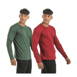 Men's multicolor cotton solid full sleeve t-shirts pack, crew neck style - casual wear for two
