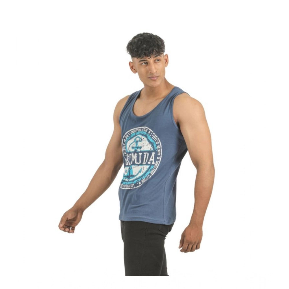 Multicolor men's casual cotton printed sleeveless tees (2pcs), crew neck design