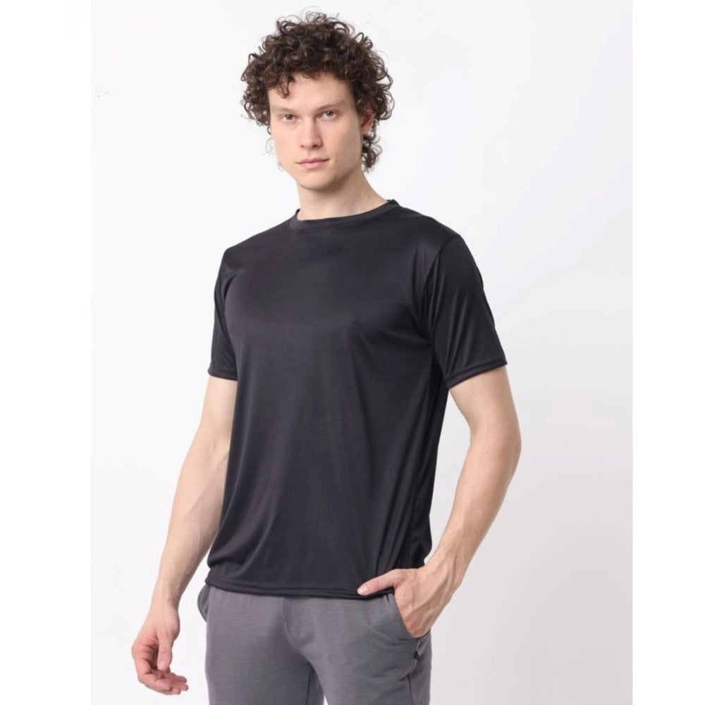 Multi-colored men's casual polyester blend short sleeve t-shirts, pack of 2 with crew neck, solid pattern