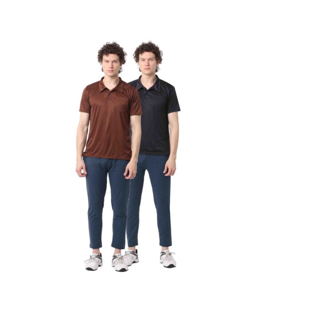 Men's multicolor solid cotton blend short sleeve T-shirts (pack of 2) - versatile casual wear with collar neck and short sleeves