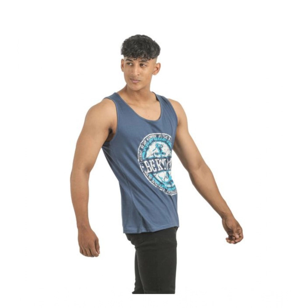 Multicolor men's cotton printed sleeveless t-shirts (2 pcs), crew neck style - casual wear