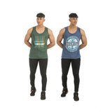 Multicolor men's cotton printed sleeveless t-shirts (2pcs), crew neck style - casual wear