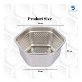 Steel washing colander, hexagonal shape stainless steel basin, silver kitchen strainer for vegetables