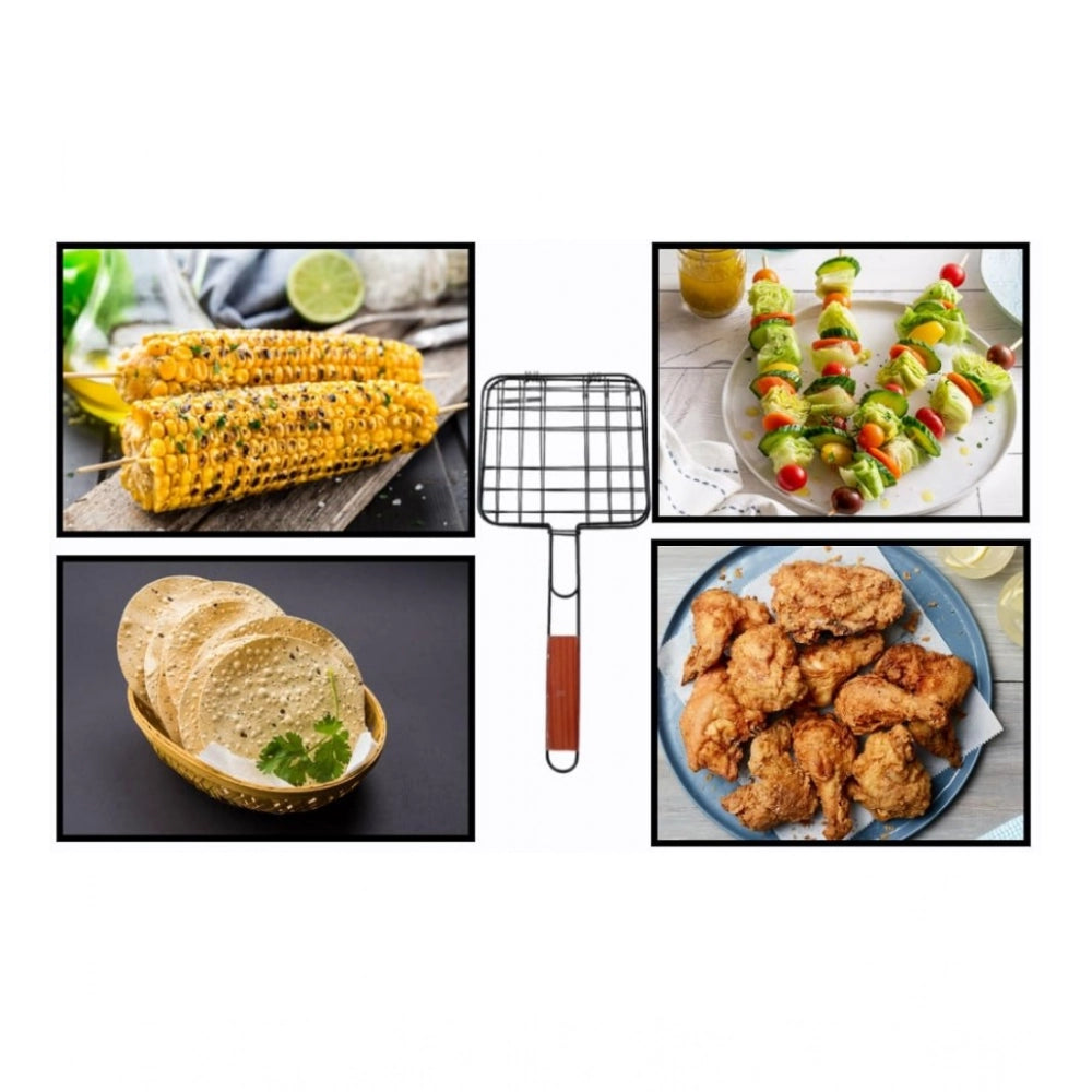 Steel portable stainless steel grill with handle, black - ideal for outdoor BBQ cooking
