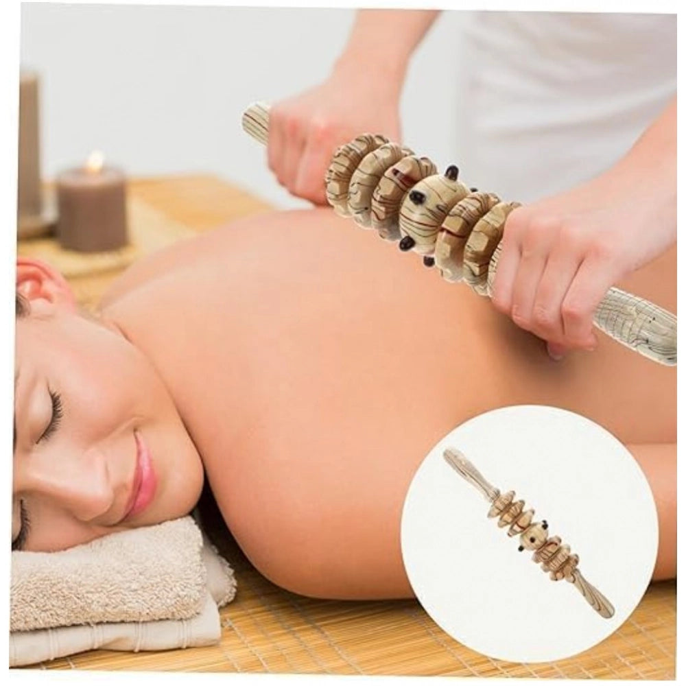 Wood gua sha roller with seven wheels, ideal for facial massage and skin care, wood therapy trigger point tool