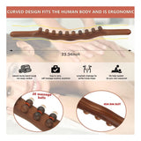 Brown wood gua sha stick therapy massager, double roll with 20 beads for facial massage