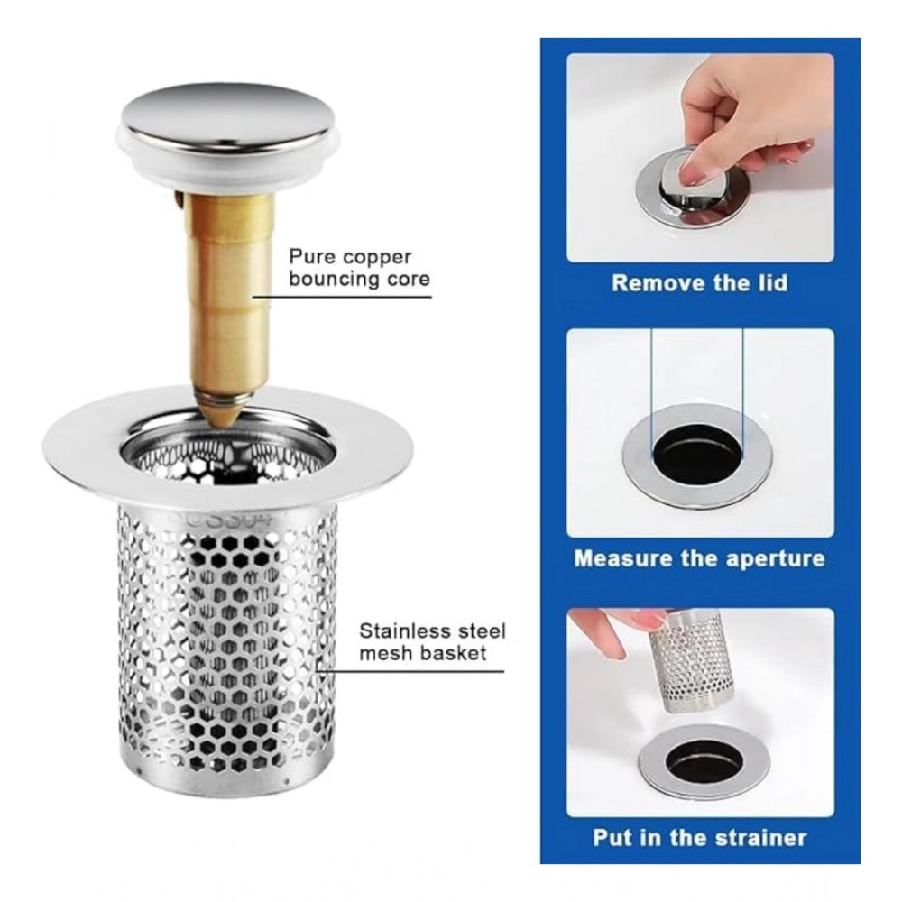 Steel drain filter pop-up sink, silver stainless steel hair catcher for kitchen sink