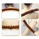 Brown wood Gua Sha massager therapy tool with 8 bead roller for facial massage
