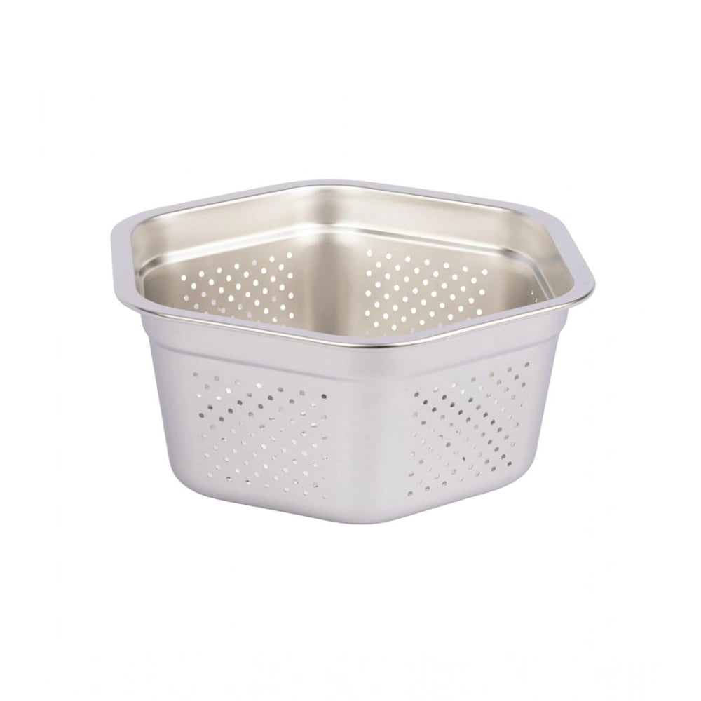 Stainless steel colander basin, hexagon shape, silver kitchen strainer for washing