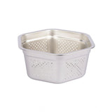 Stainless steel colander basin, hexagon shape, silver kitchen strainer for washing