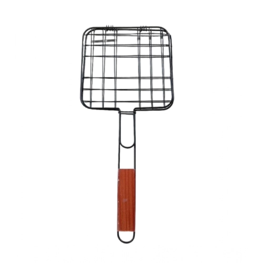 Steel portable stainless steel BBQ grill with handle, square design (black) on outdoor patio