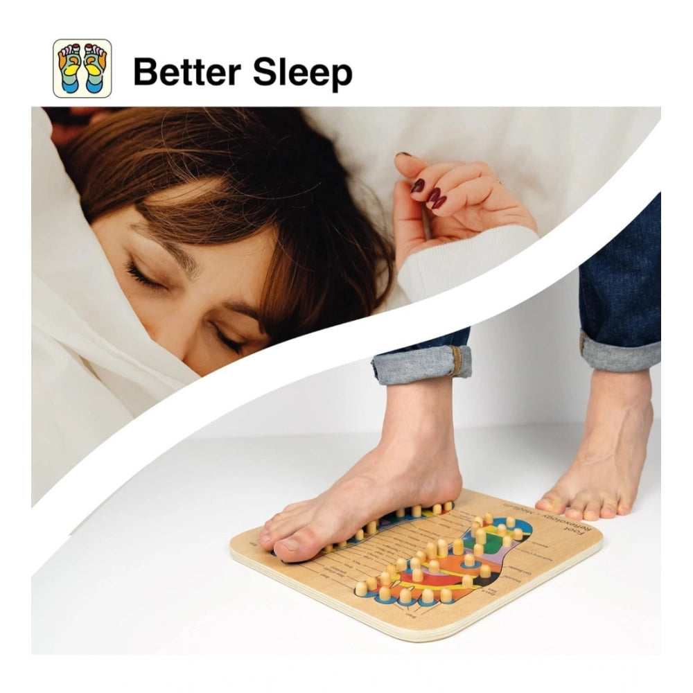 Wood foot massager with 30 reflexology points for stress relief, ideal for triggering feet points